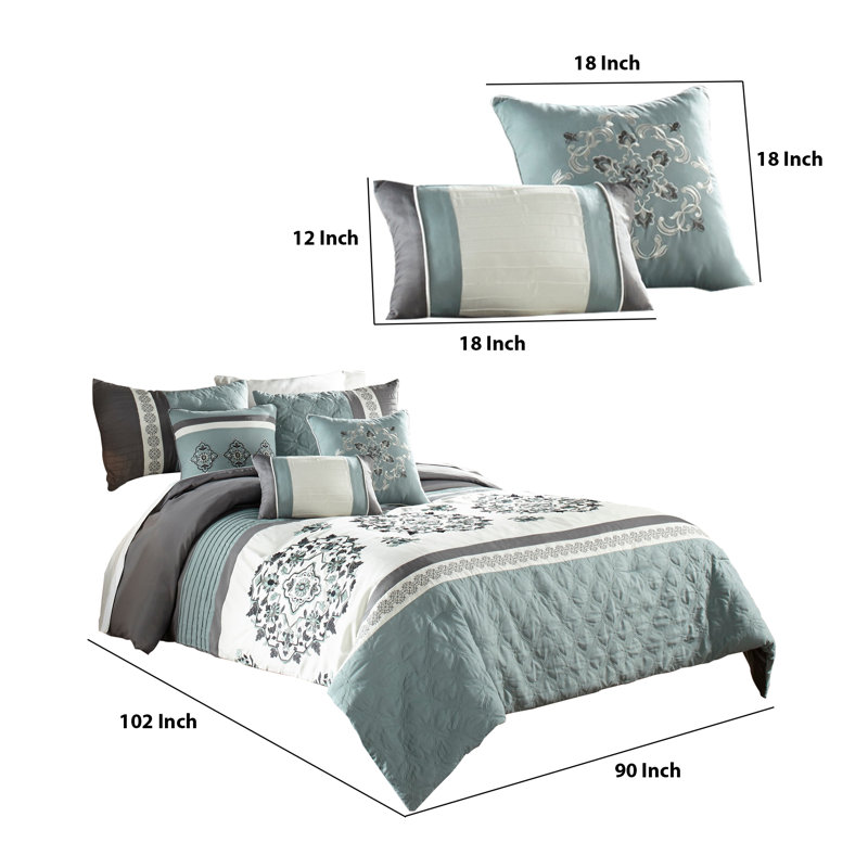  Ensemble d'édredon en microfibre bleu / gris 7 pièces, Très grand édredon + 6 pièces supplémentaires