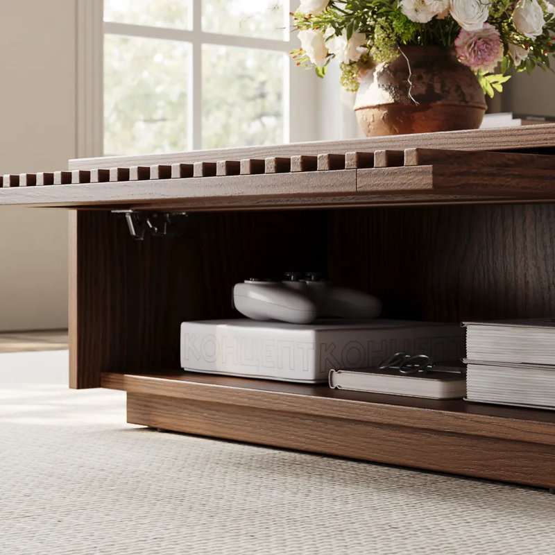 Aeolus 31" Square Wood Coffee Table With Storage, Fully-assembled, Walnut
