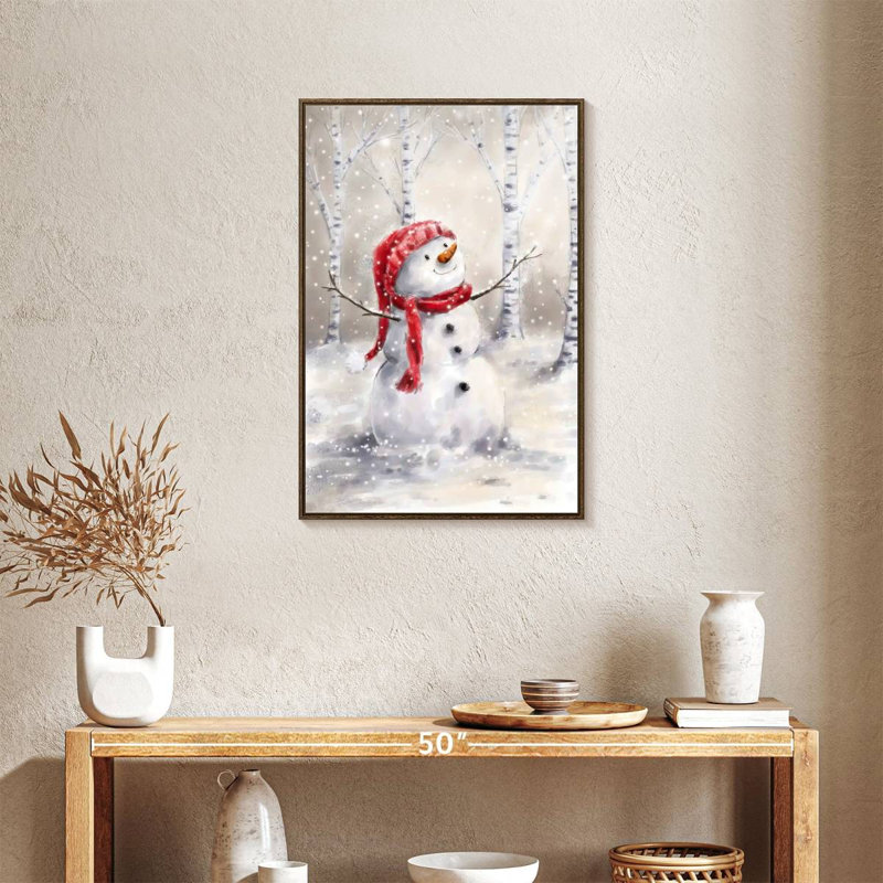 Bonhomme de neige en bois, Cadre flottant noyer, 21 po x 31 po