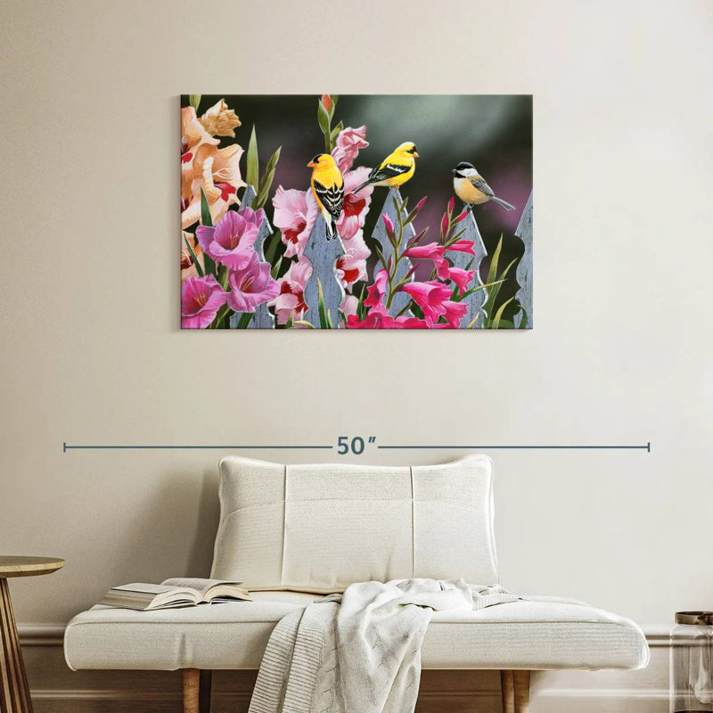 Brampt Feathered Friends And Gladiolus, 24" H x 36" W