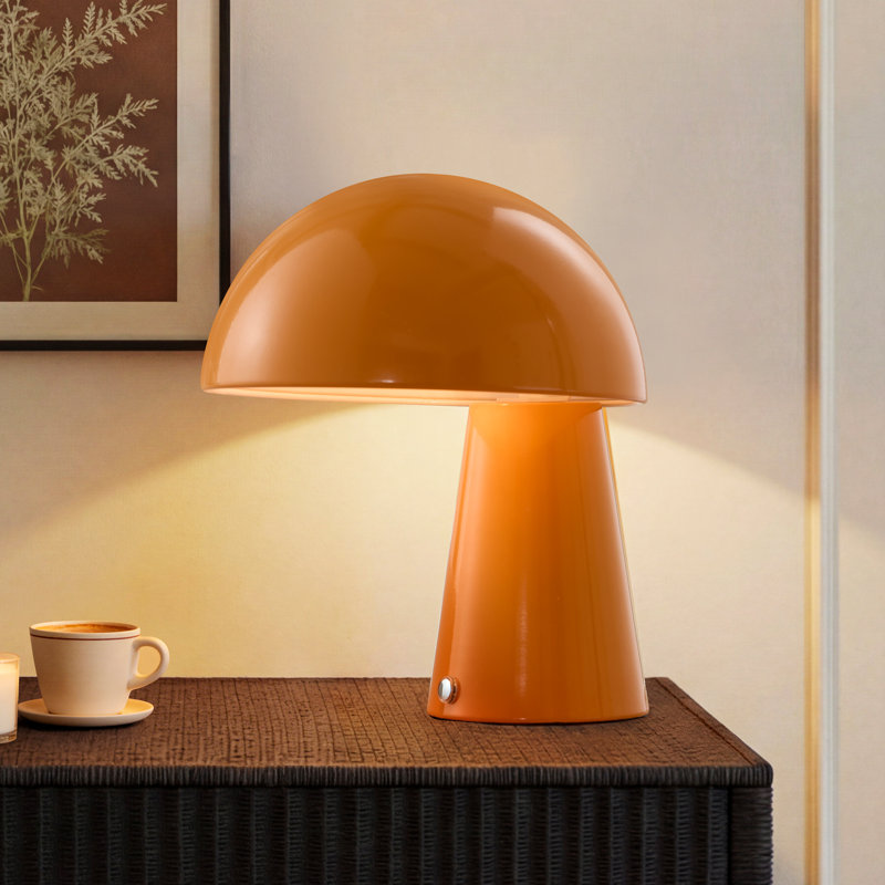 Modern Metal Mushroom Table Lamp With Dome Shade, Orange, Orange