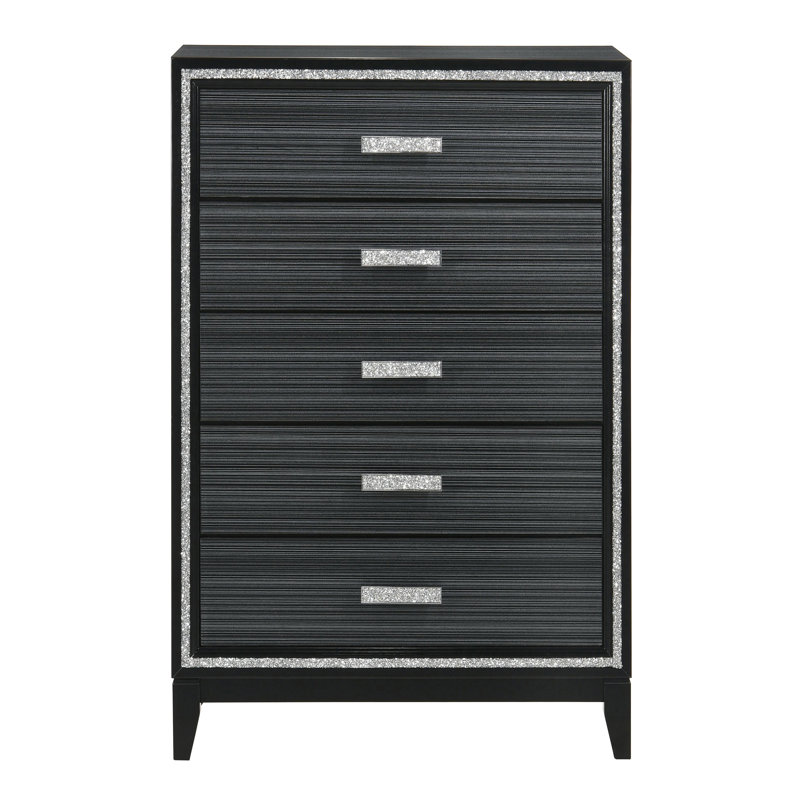 Commode 5 tiroirs Festus, Noir patiné