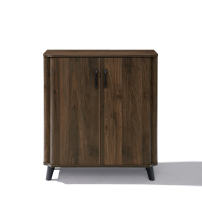 31.5" W Walnut Storage Cabinet with Doors, Mid-Century Modern Cabinet