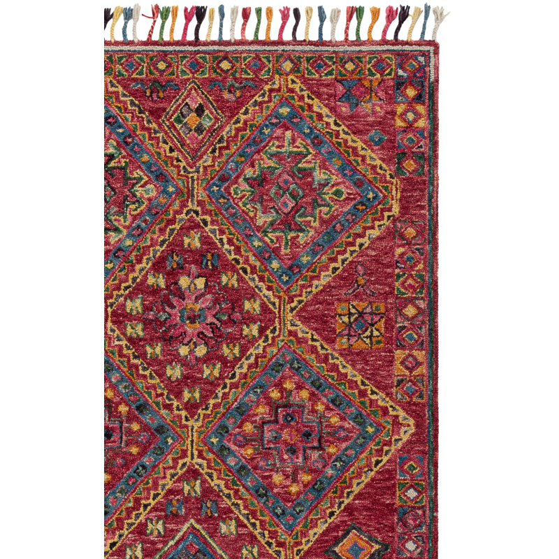 Oriental Hand Tufted Wool/Cotton Area Rug in Pink/Turquoise/Brown/Yellow, Rectangle 8' x 10'