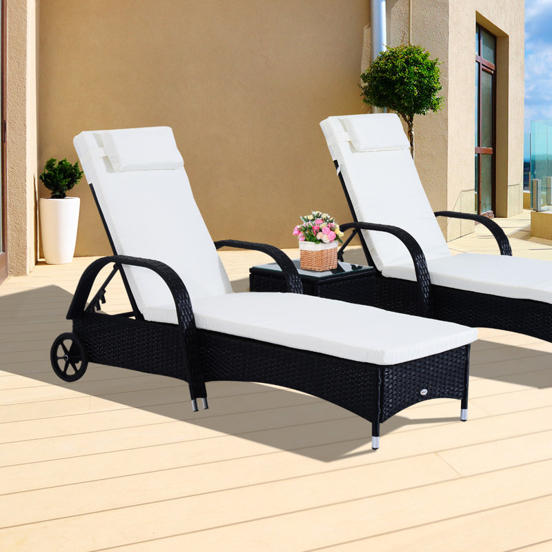 Kloss Outdoor Single chaise with Cushions, White, Black