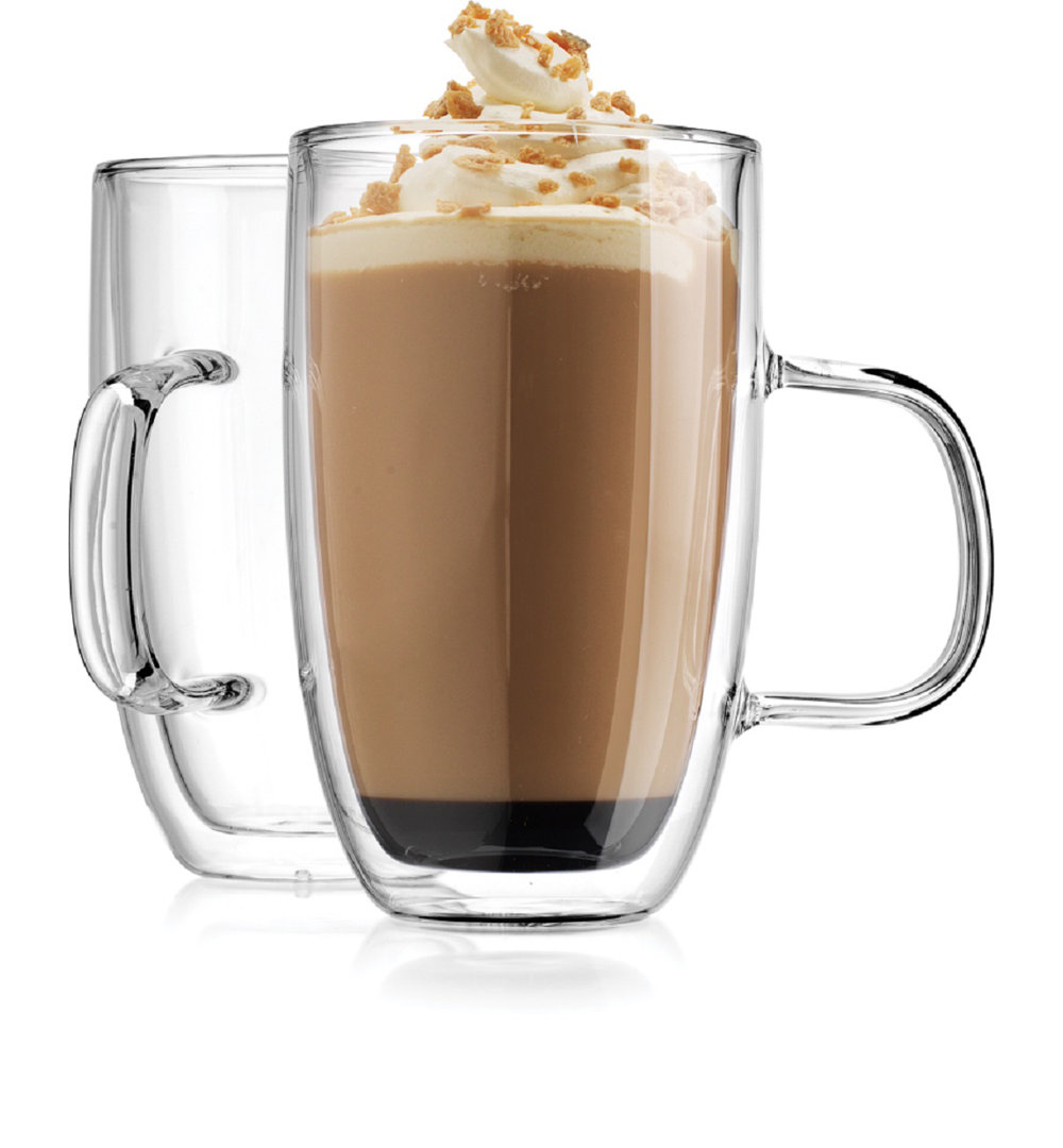 Latte Double Walled Mug 16 oz (Set of 2) Godinger Silver Art Co