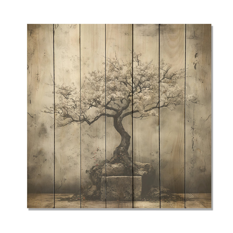 Zen Zen Bonzai I - Bonsai arbre sur bois, H 15 po x l 15 po