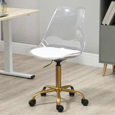 Chaise de bureau transparente en acrylique à hauteur réglable et pivotante pour bureau à domicile avec roulettes