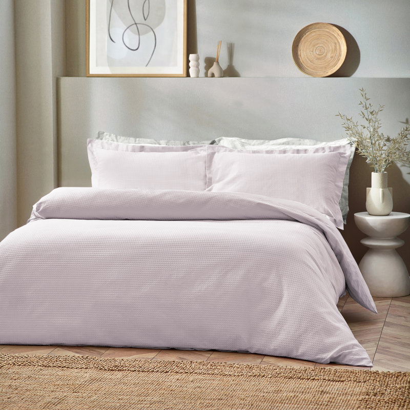Waffle Textured 100% Cotton Duvet Cover Set, King Duvet Cover + 2 Standard Pillowcases, Blush