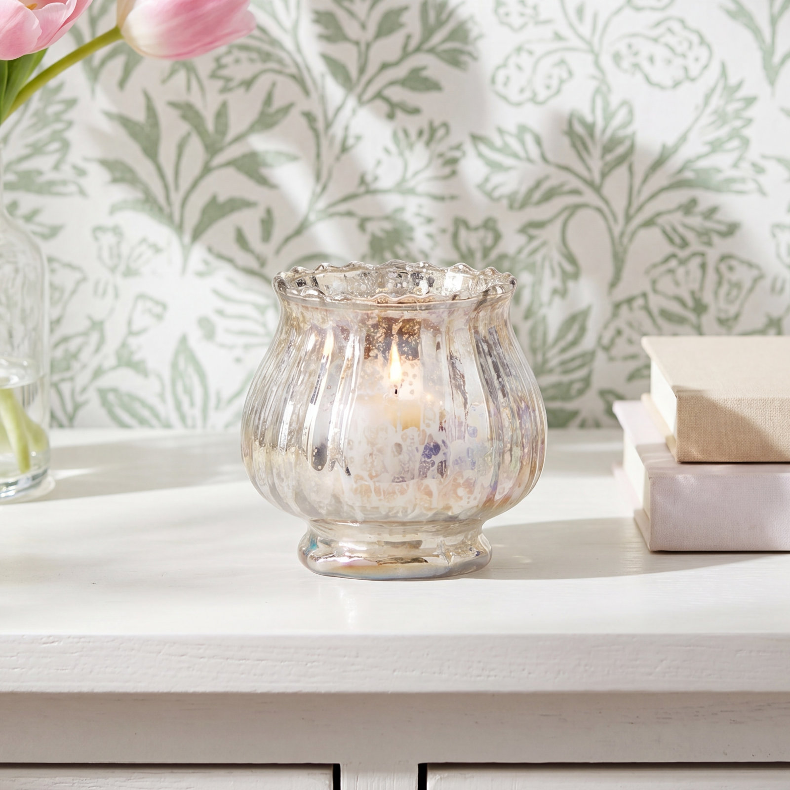 Glass Votive Candle Holder, 3.50" H x 3.75" W x 3.75" D