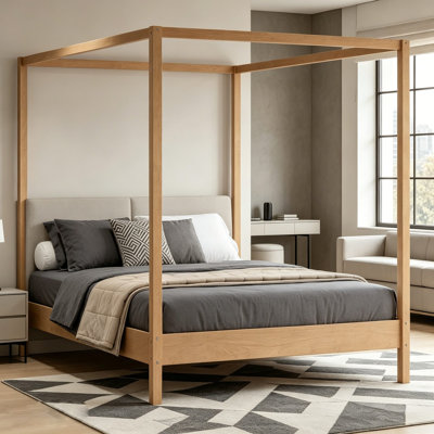 Solid Wood Canopy Bed, Natural