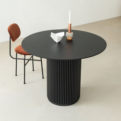 39.4" Japandi Style Round Wood Dining Table Black Seats 2-4 People