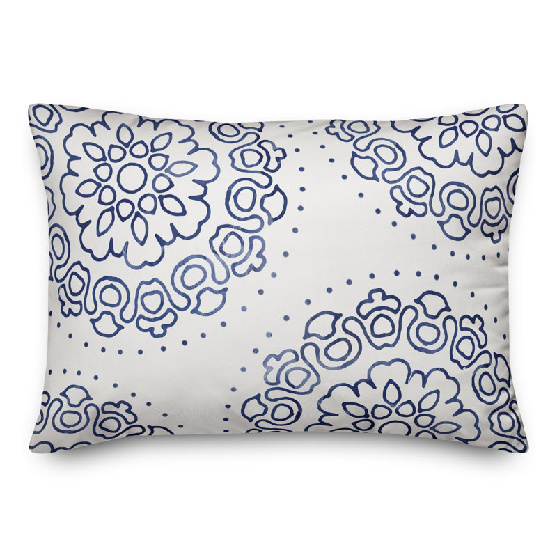 Floral Outdoor Reversible Throw Pillow, Blue