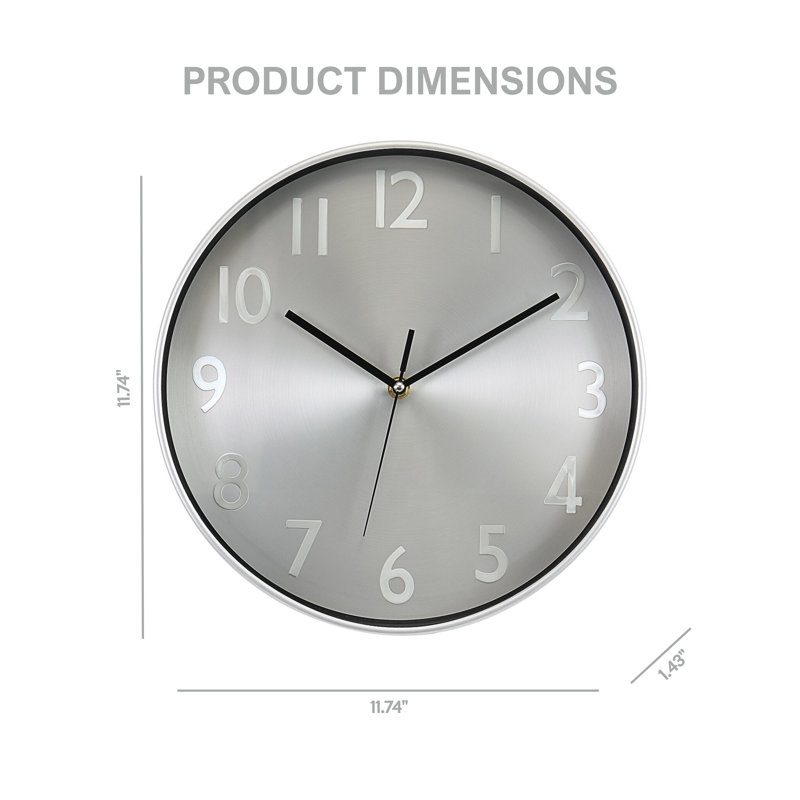 Lorcan Round Silver Face Silver Frame Contemporary Modern 12" Wall Clock
