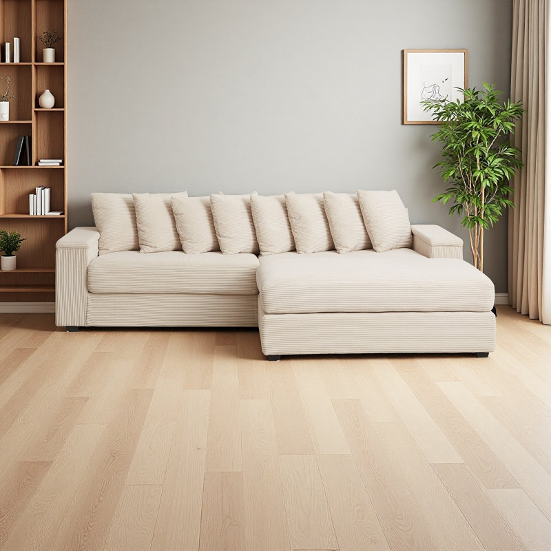 Canapé en L surdimensionné avec méridienne Luxe, Beige Conduroy