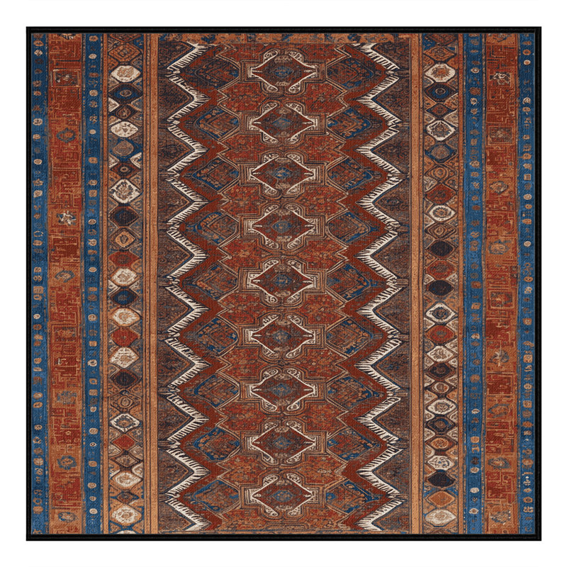 Machine Washable Art Deco Brown Area Rug, Square 6'