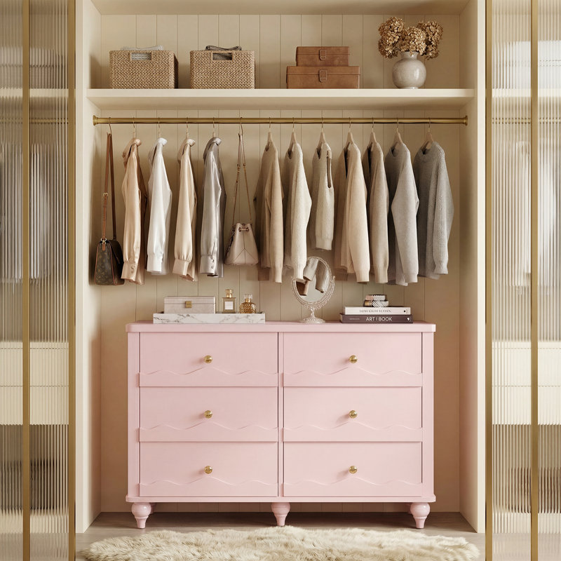 Abson 43.3" Dresser With Wood Drawers, Pink