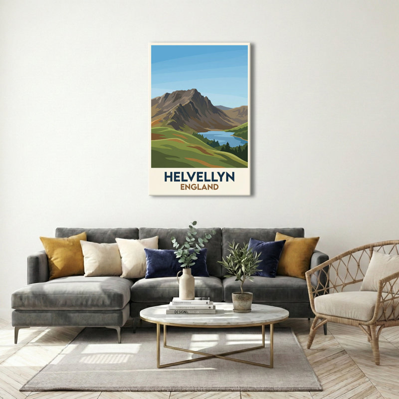 Helvellyn, England - Romantic Lake District Travel Poster Celebrating Wild Ridges. Giclee Print On Wrapped Canvas. Wall Art, Home Decor - Natural Landmarks, England - Wrapped Canvas Print