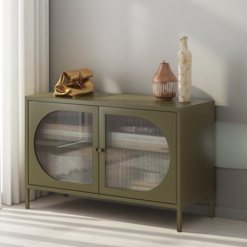 Large armoire d'appoint 2 portes avec verre cannelé