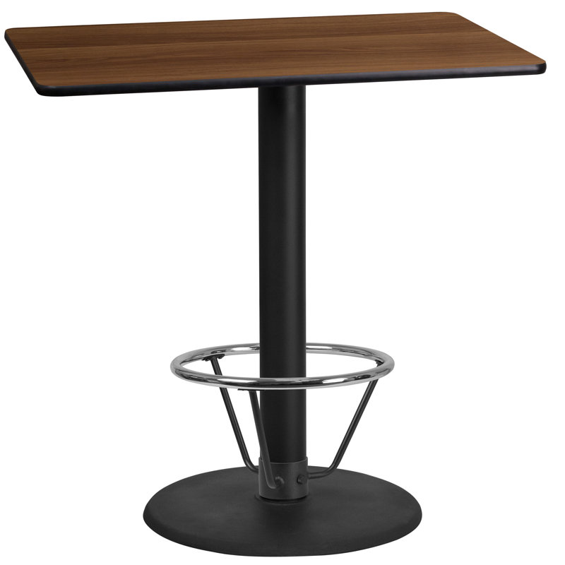 Plateau de table rectangulaire en stratifié avec base ronde et anneau de pied Basnight, H 43,125 po x l 24 po x P 42 po