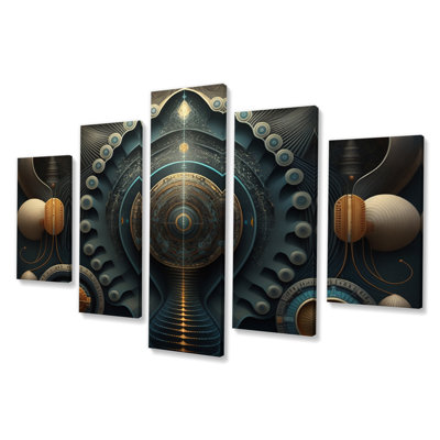Futur harmonie Minimal Retro Soundwaves III - formes abstraites, reproduction d'art sur toile - 5 panneaux