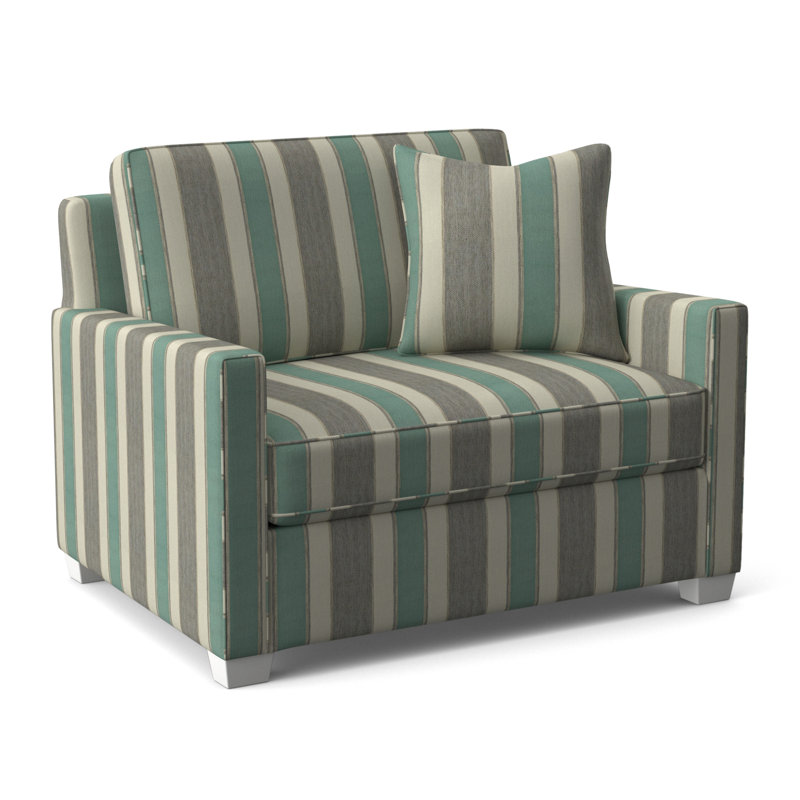 Nicklaus Upholstered 49'' Sleeper Sofa, Frost White Finish, Denim Stripe, 0206-61, Gel Memory Foam Mattress