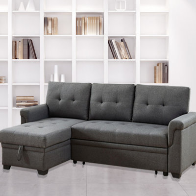 Canapé-lit modulaire réversible en lin avec méridienne avec rangement