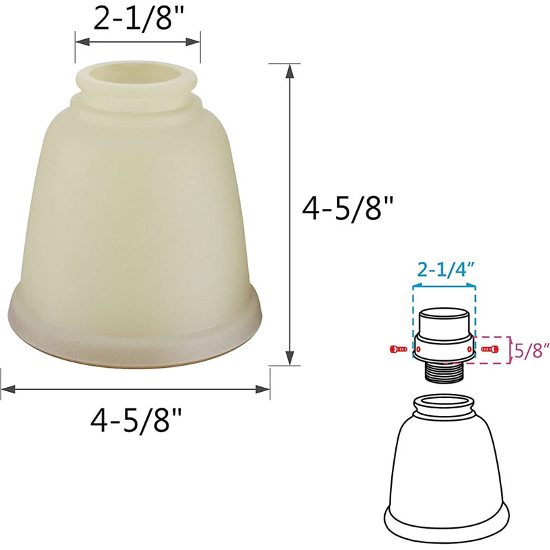Abat-jour de ventilateur de plafond cloche en verre H 5 po x l 4,13 po (à visser), H 5 po x l 4,13 po x P 4,13 po, Ambre