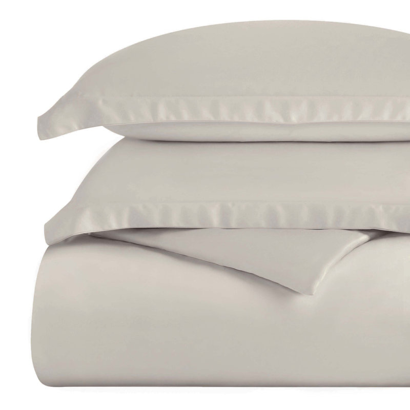 Mitchell Certified Egyptian Cotton 300 Thread Count Solid Duvet Cover Set With Pillow Shams, Light Grey