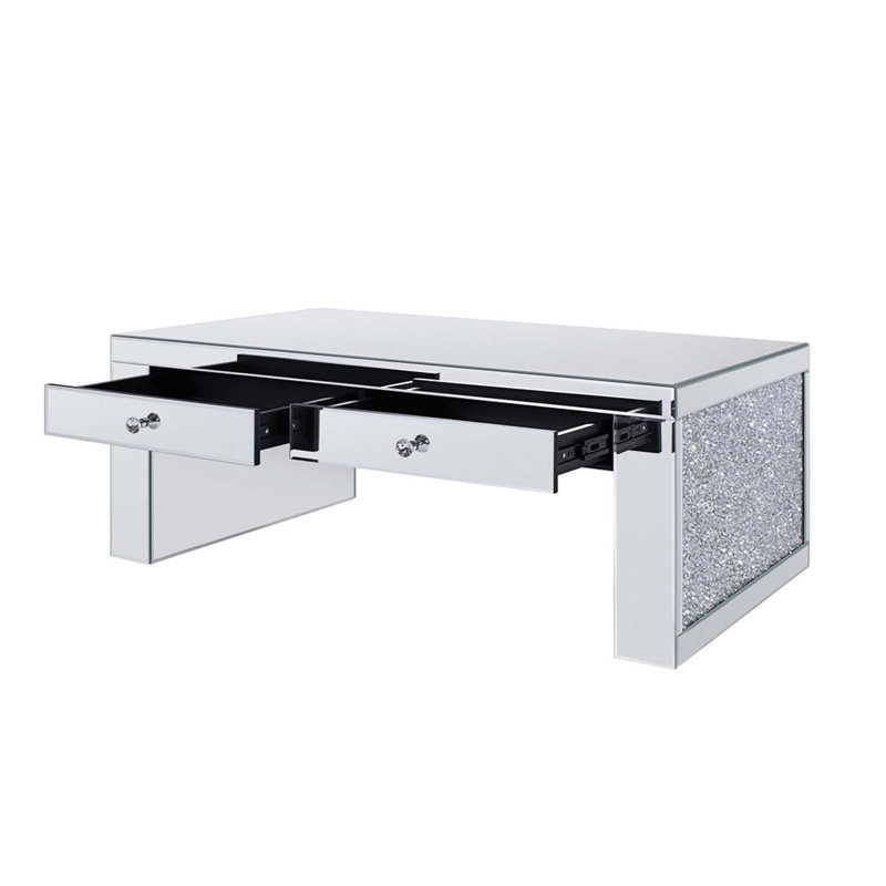 Table basse Noralie, miroir et faux diamants