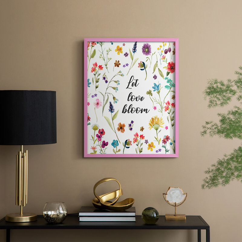 Let Love Bloom, reproduction encadrée - bois massif, Rose, H 15 po x l 12 po