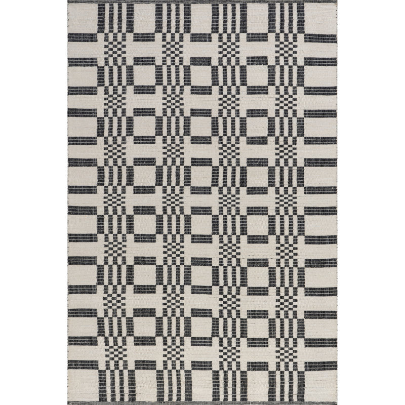 Gray and Off-White Geometric Synthetic Flat Woven 4' x 6' Area Rug