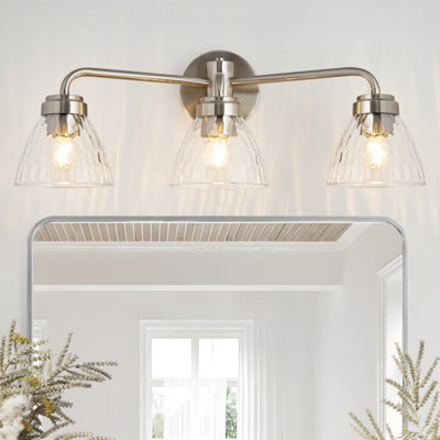 3-Light Bathroom Vanity Fixture, Seeded Glass Shades, Brushed Nickel Finish - Wall Mount For Kitchen, Living Room