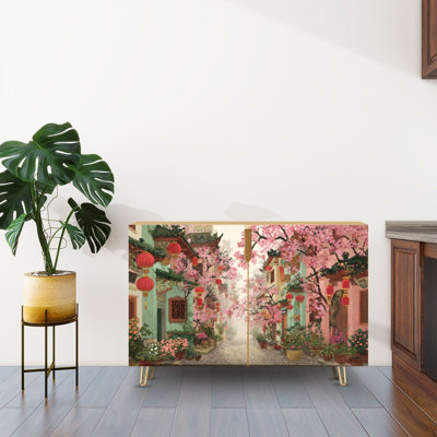 Buffet Buffet avec rangement Charmante Lanterne Rose Street Tranquil Eastern Village avec 2 portes pour le salon et la cuisine