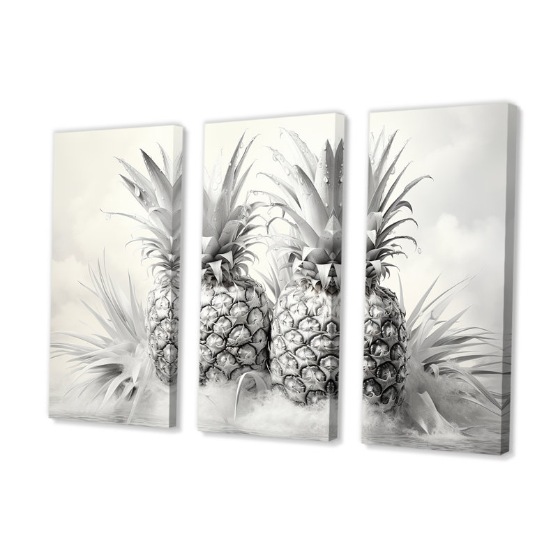 Pineapples Charm In Fog - Ensemble de décorations murales ananas, H 28 po x l 36 po