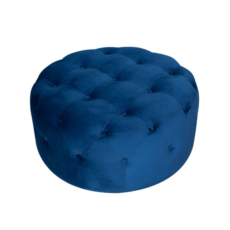 Wendell 94cm Wide Tufted Round Solid Colour Cocktail Ottoman, Navy blue