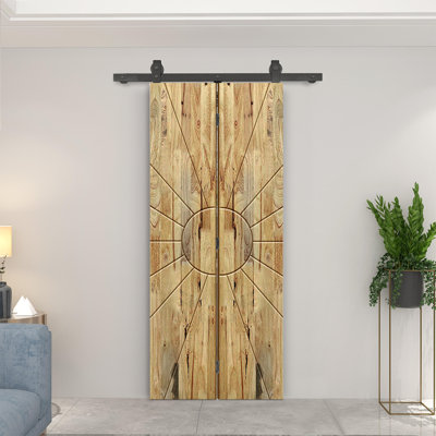 Porte de grange pliante en bois de pin avec quincaillerie coulissante
