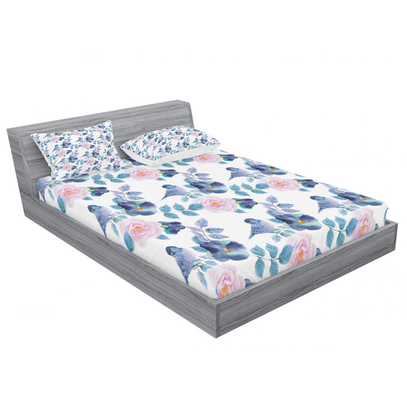 Microfiber Sheet Set, Full/Double Sheet Set with Fitted Sheet, Garden with Flowers Floral