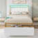 Omartin 45.4'' Bed Frame Twin Size with Armrests Headboard & RGB Light, Upholstered Twin Size Bed Platform with Drawers