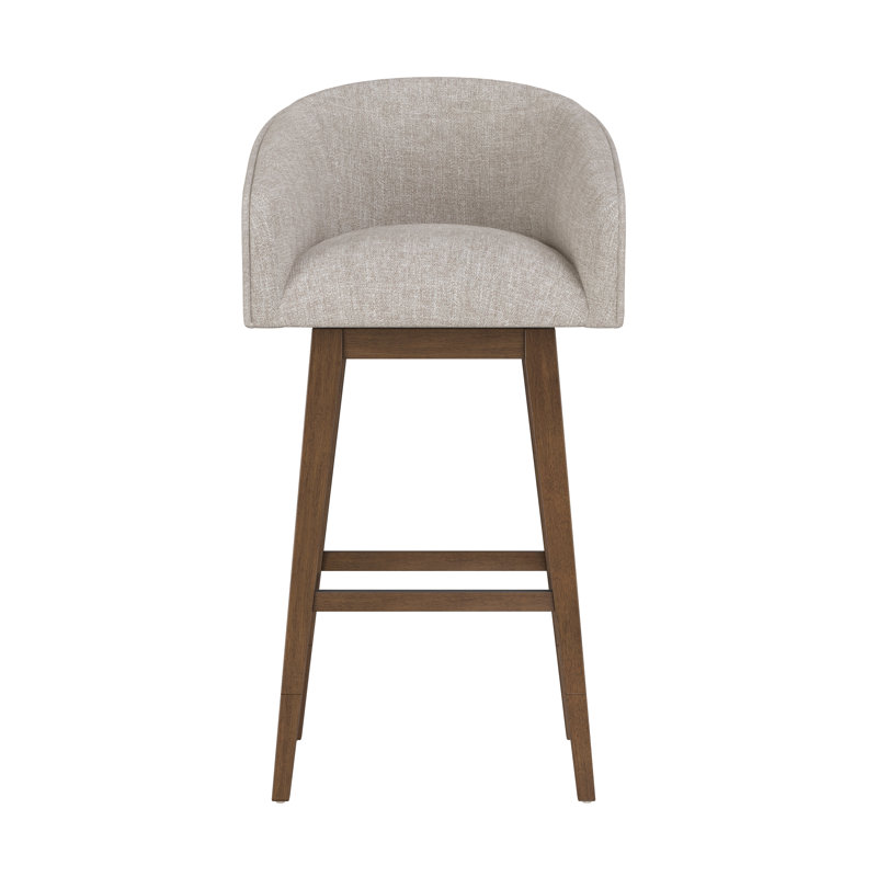Dorreen Wood And Upholstered Barrel Back Adjustable Height Swivel Stool, Oatmeal, Medium Brown