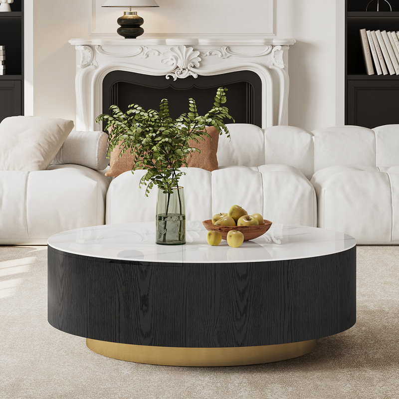 35.5'' Modern Round Coffee Table With Lift-off Top, Hidden Storage Space And 1 Drawer, No Assembly Required