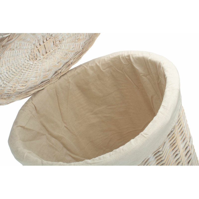 Wicker Round Laundry Hamper Basket with Lining, White Wash/White, 60" H x 46" W x 46" D