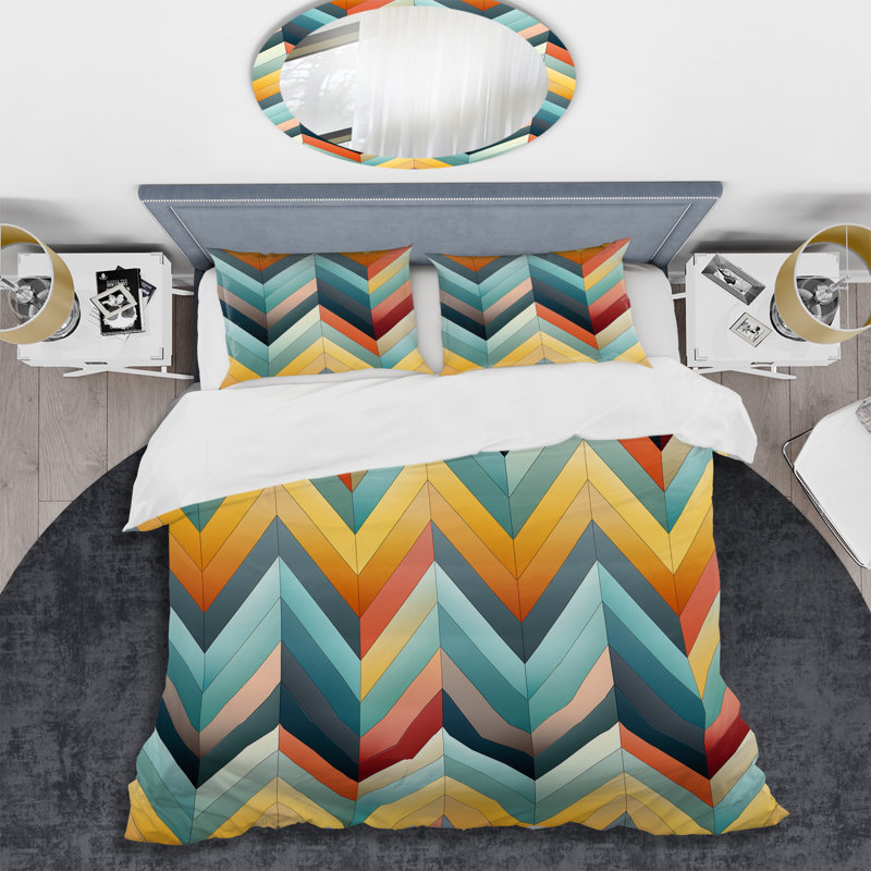 Urban Geometry Multicolor Chevron Pattern II - Chevron Duvet Cover Set, Housse de couette pour très grand lit et 2 très