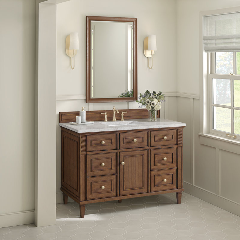 Lorelai 48'' W Single Vanity, Mid-Century Walnut, Eternal Jasmine Pearl