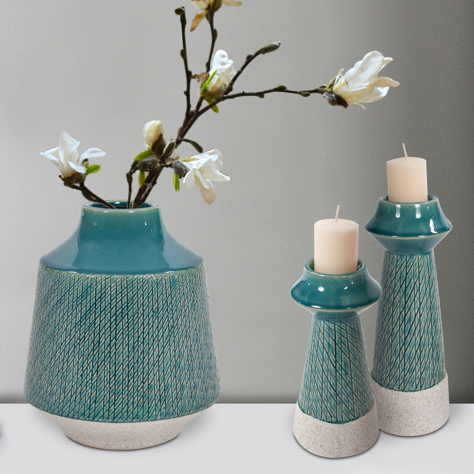 Porcelain Candlestick Holder, 9" H x 3" W x 3" D