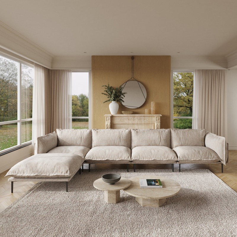 Traci Upholstered 147.24'' Wide Velvet Reversible Modular Sofa & Chaise,5-piece, Light Brown Velvet