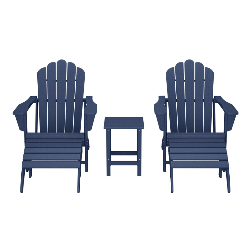 Outdoor Poly Adirondack Chair With Side Table And Ottoman 5-Piece Set, Navy
