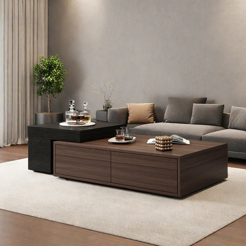 Table basse de style luxueux, H 11,8 po x L 43,3 po x l 27,6 po, Noir / bois brun foncé