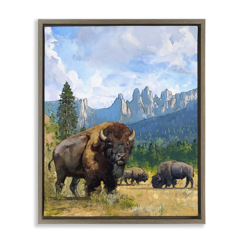 Cadre flottant Grazing Bison Desert Abstraction, design par David Owens, Cadre flottant orme Montalcino, H 21 po x l 17 po