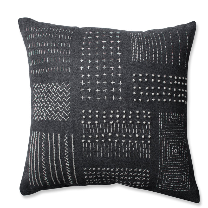 Embroidered Cotton Reversible Throw Pillow, Dark Melange/Gray